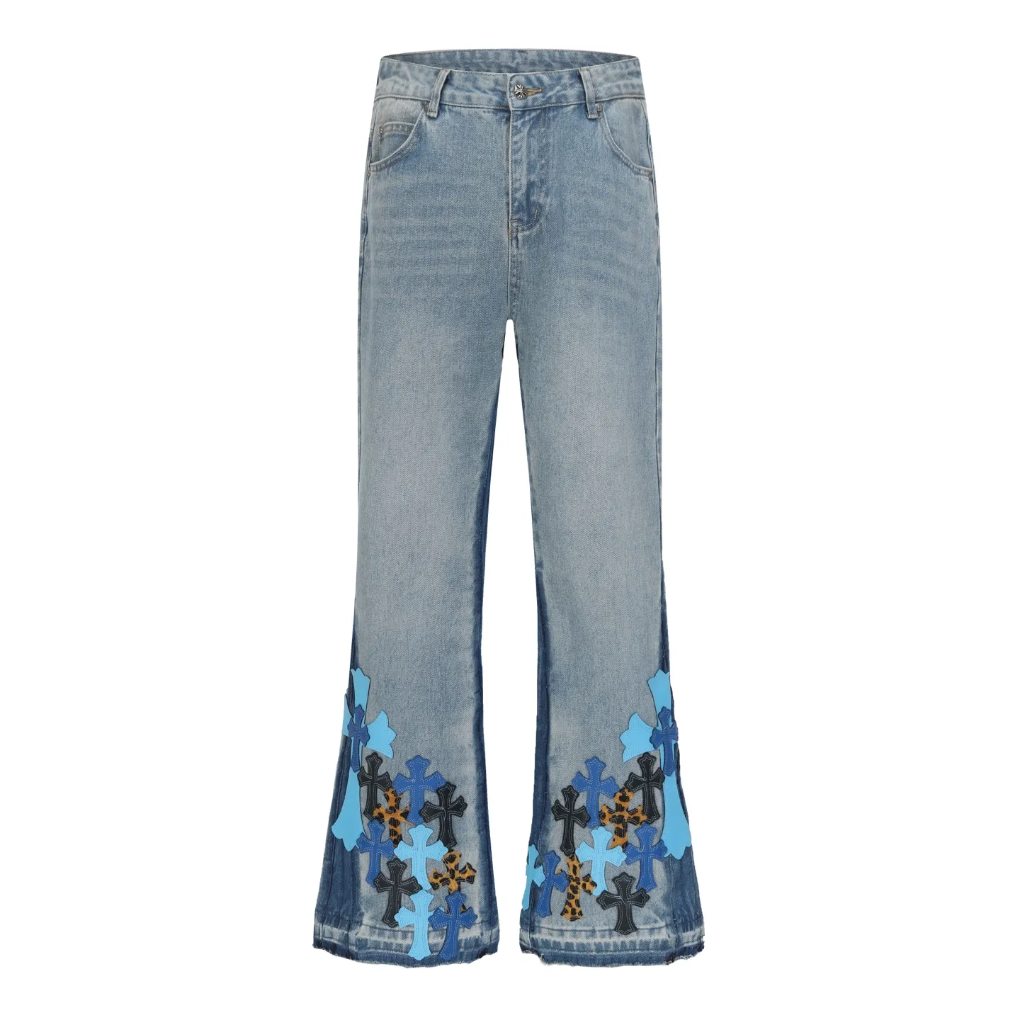 P300 cross-border quantity model, please do not place an order if you are pursuing quality - Chrome Hearts/Chrome Heart Cross✝️Applied leather embroidered washed jeans trousers casual pants flared pants -High weight, high density and high quality. The wool is soft, delicate and skin-friendly. It feels soft and silky. It has excellent warmth and skin-friendly properties. -Size: 28 30 32 34 36